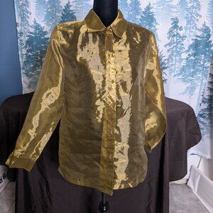 ✨ Carlie’s Court Sheer Gold Shimmer Overshirt – Button Front – Size Medium ✨